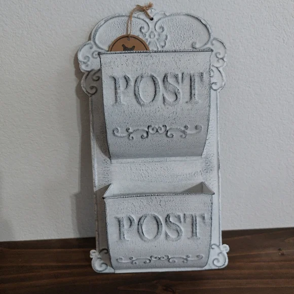 White Vintage Style French Country Mail Slot Wall Planter Decorative Post Box